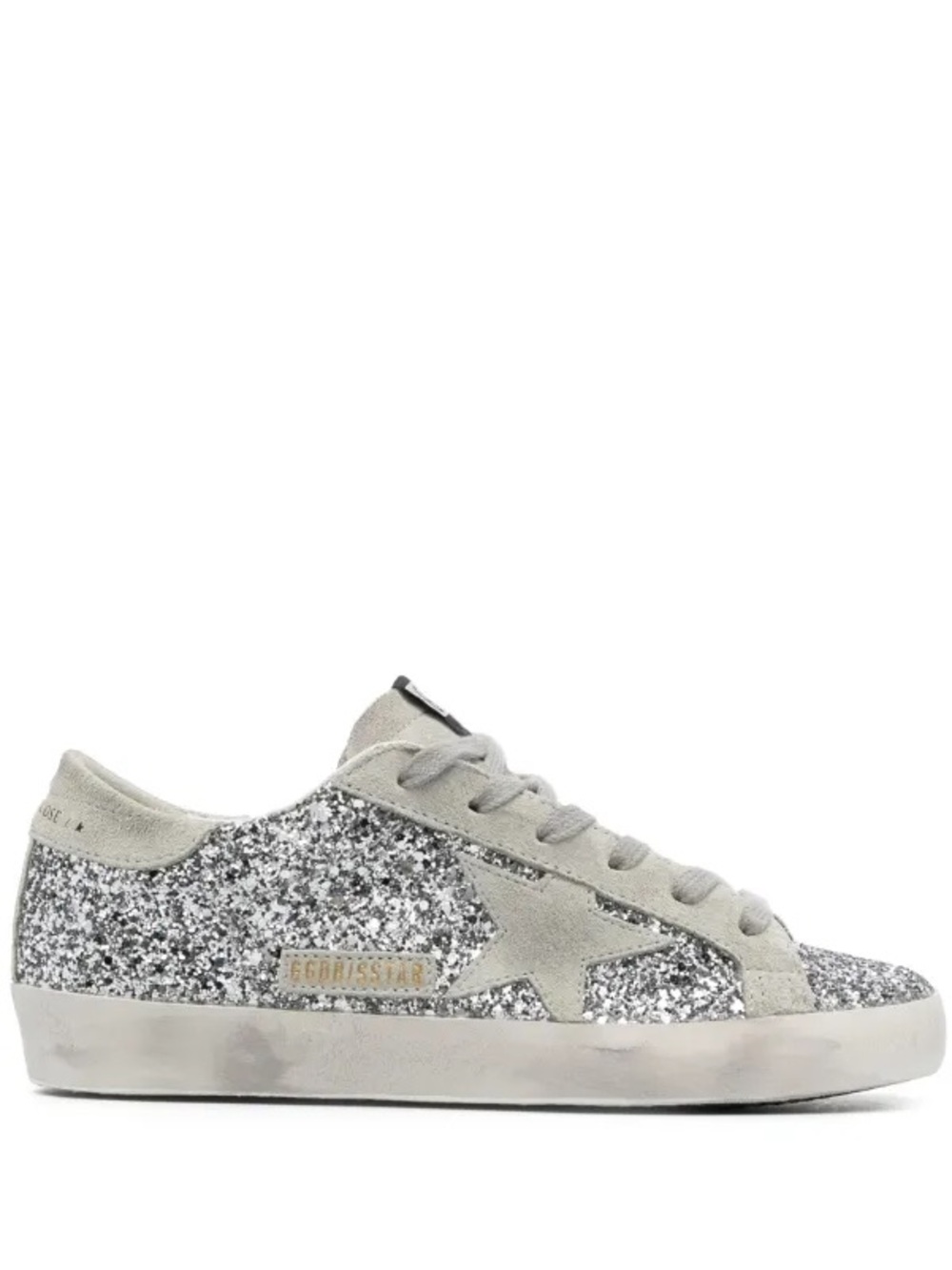 Golden Goose Kids Super-Star trainers in silver glitter with ice-gray suede star